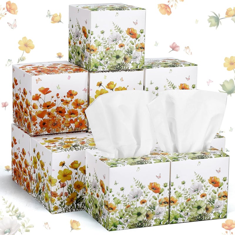 Fourluoo 12 Pack Fall Flower Floral Facial Tissues Cube Boxes 600 Sheets 3 Ply Small Wildflower Face Tissues Bulk for Autumn Christmas Car Bedroom Supplies - Image 1